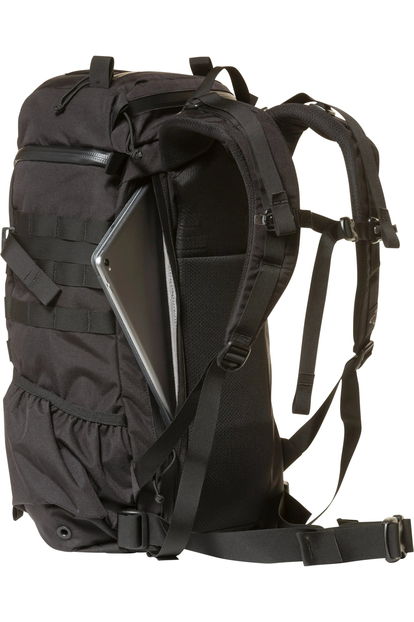 Mystery Ranch 2 Day Assault backpack with MOLLE, adjustable yoke, and laptop sleeve.