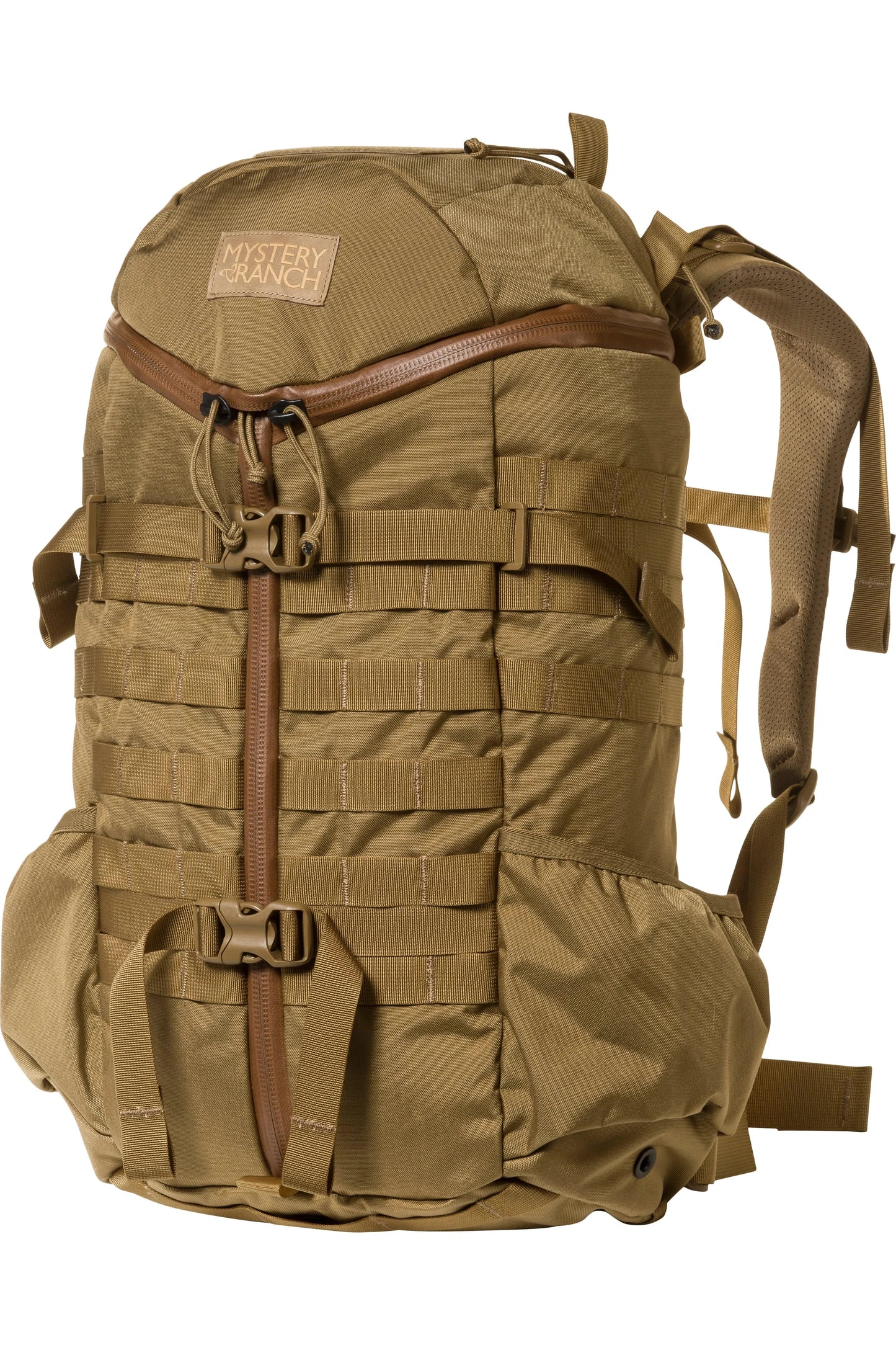 Mystery Ranch 2 Day Assault backpack with MOLLE, classic 3-ZIP design, and padded laptop sleeve.