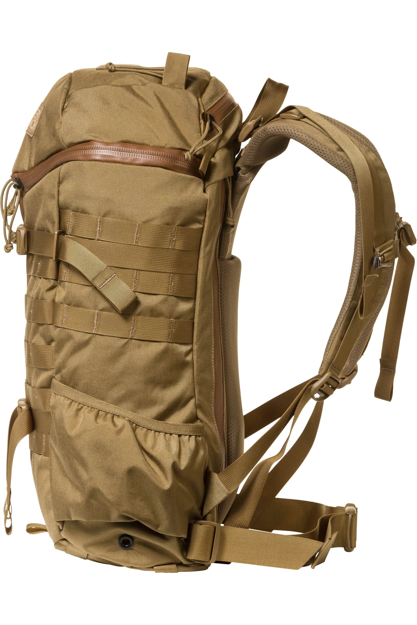 Mystery Ranch 2 Day Assault backpack with MOLLE webbing and adjustable straps, designed for urban functionality.