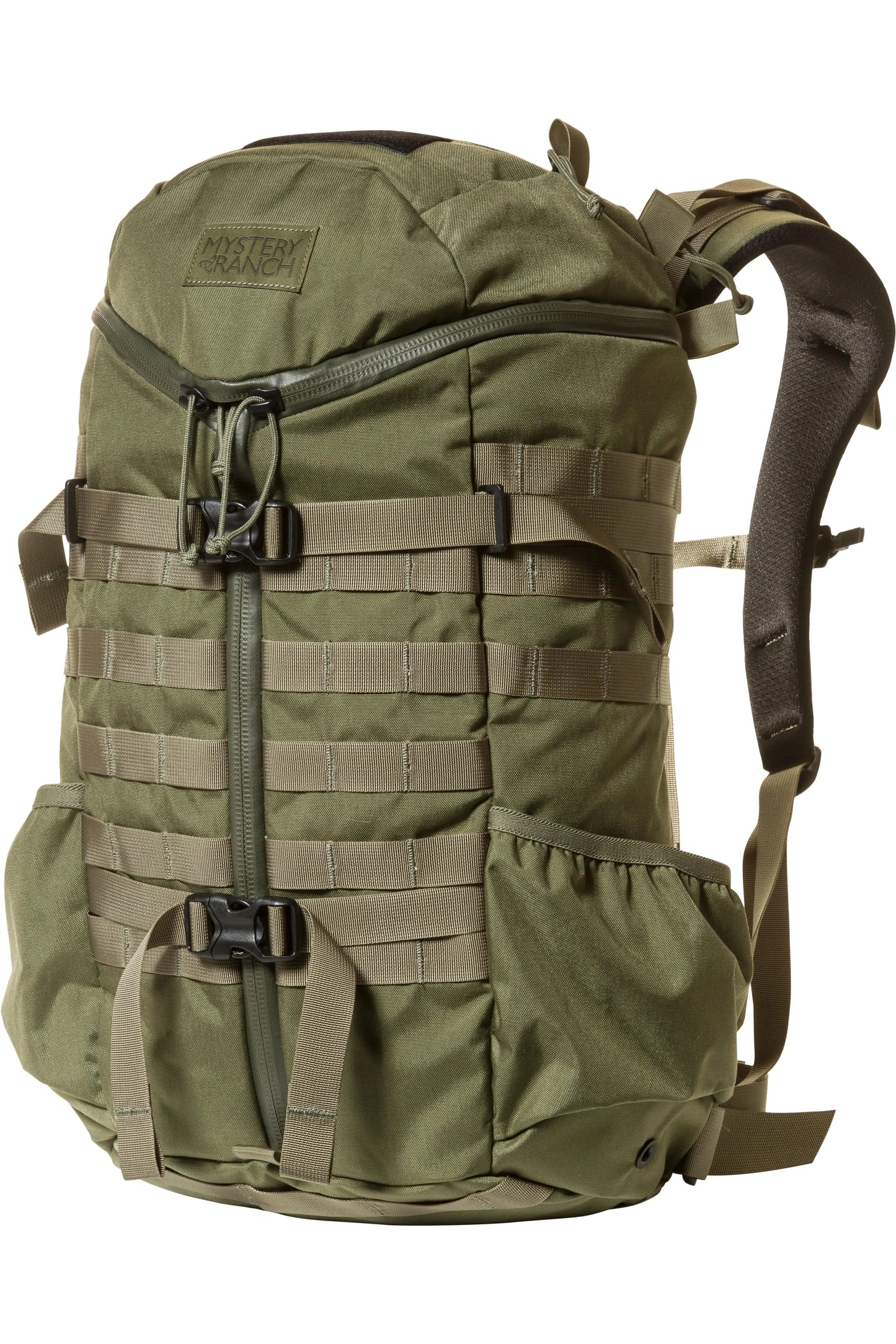 Mystery Ranch 2 Day Assault backpack featuring MOLLE webbing and classic 3-ZIP design.