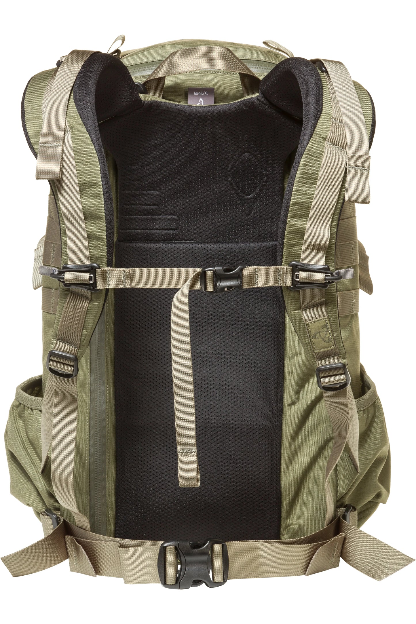 Back view of Mystery Ranch 2 Day Assault backpack showing adjustable straps and MOLLE for urban functionality.