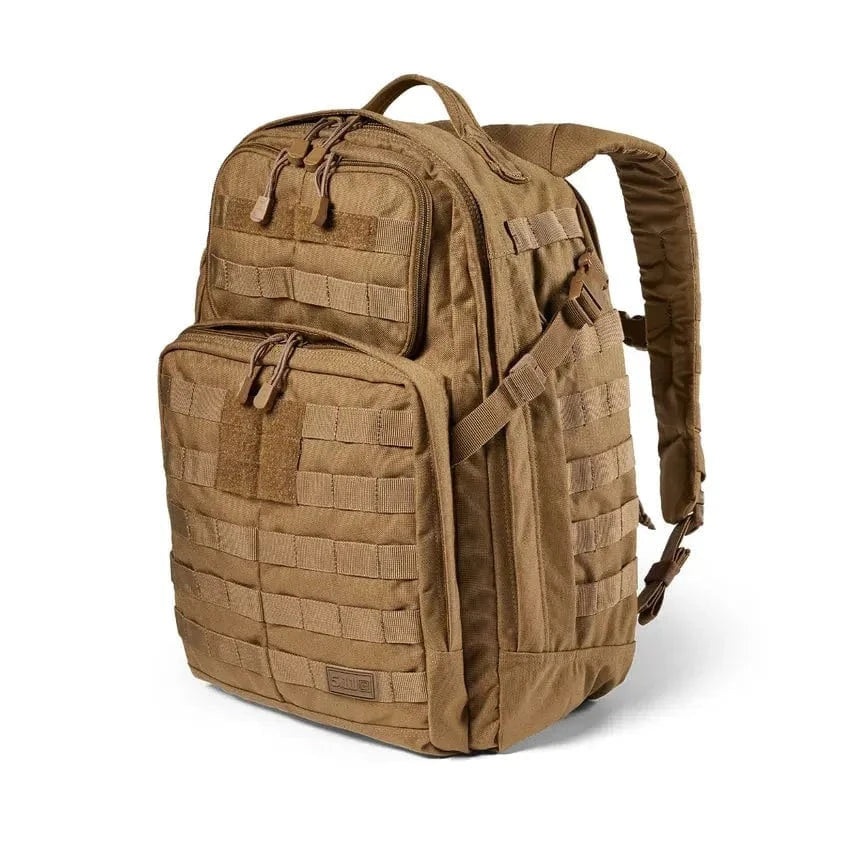 RUSH 24 2.0 Backpack in tan with MOLLE webbing, ideal for urban and outdoor adventures.