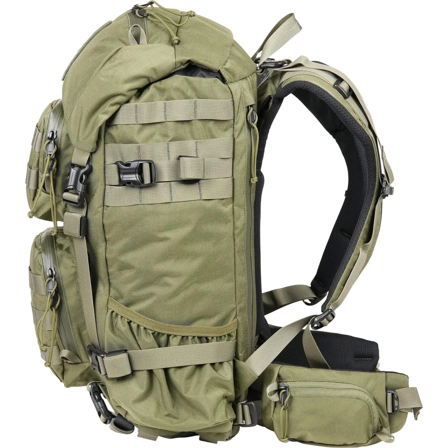 BLITZ 35 Backpack in green, showcasing tactical design, side zippers, and PALS webbing for versatile use.