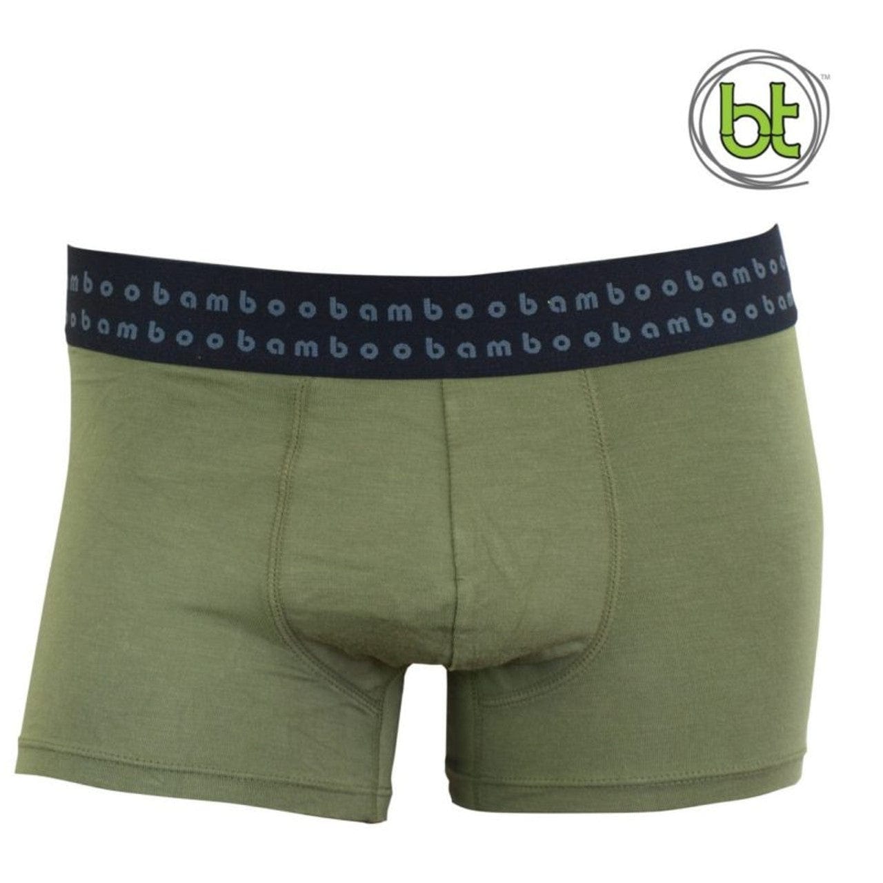Bamboo men's trunks in green with black waistband, showcasing comfort and durability.