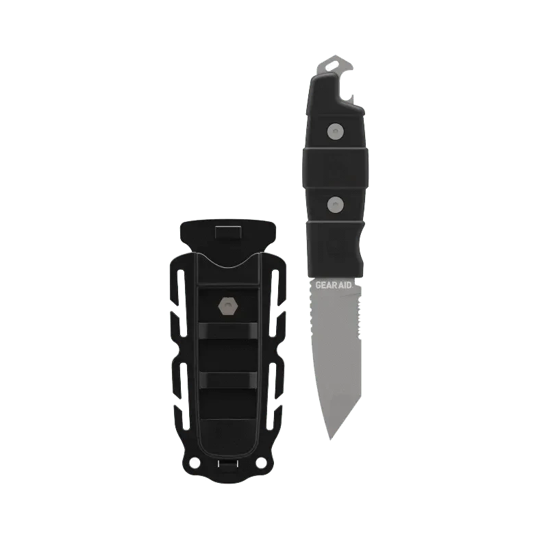 Kotu Tanto Knife by GEAR AID with titanium-coated tanto blade and acetal sheath, ideal for survival and outdoor use.