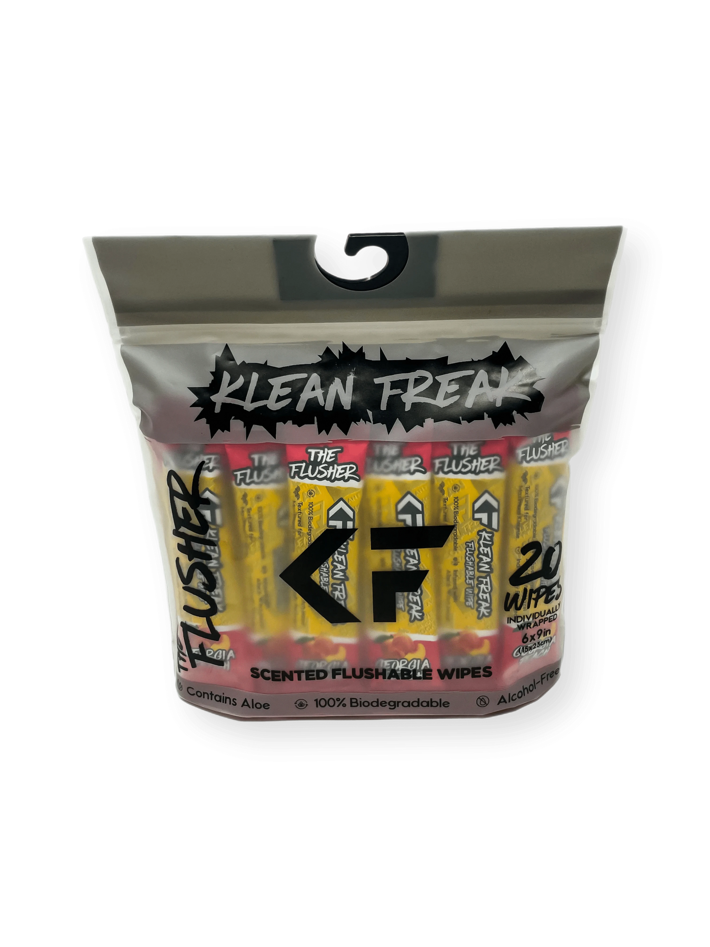 Flushable wipes by Klean Freak, 20-pack with scented options, alcohol-free and biodegradable.