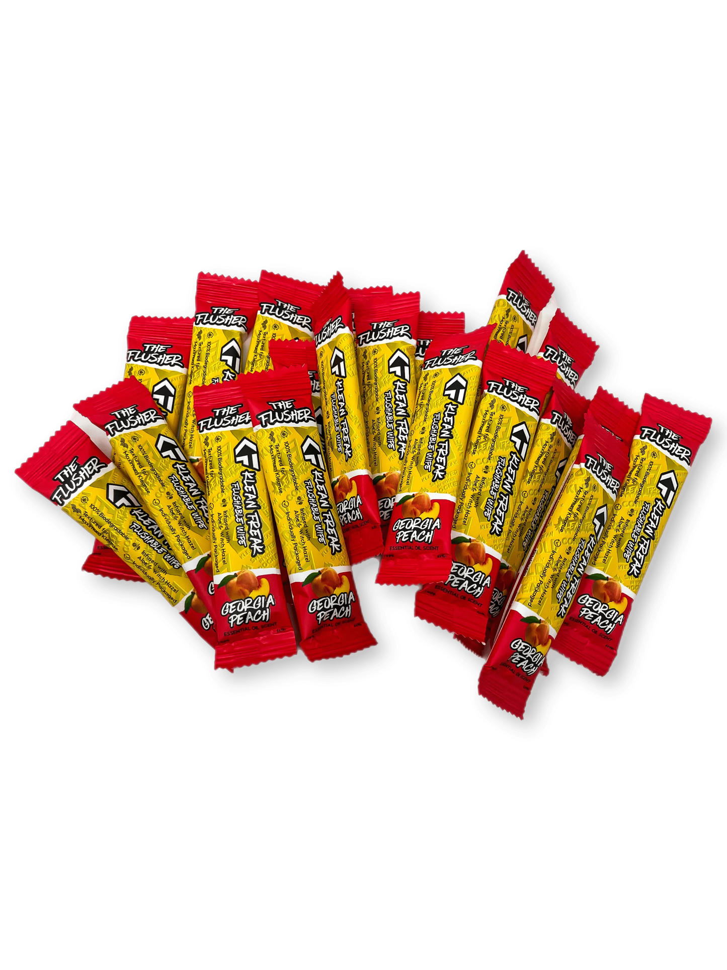 Flushable wipes in individual packets for freshness and convenience.