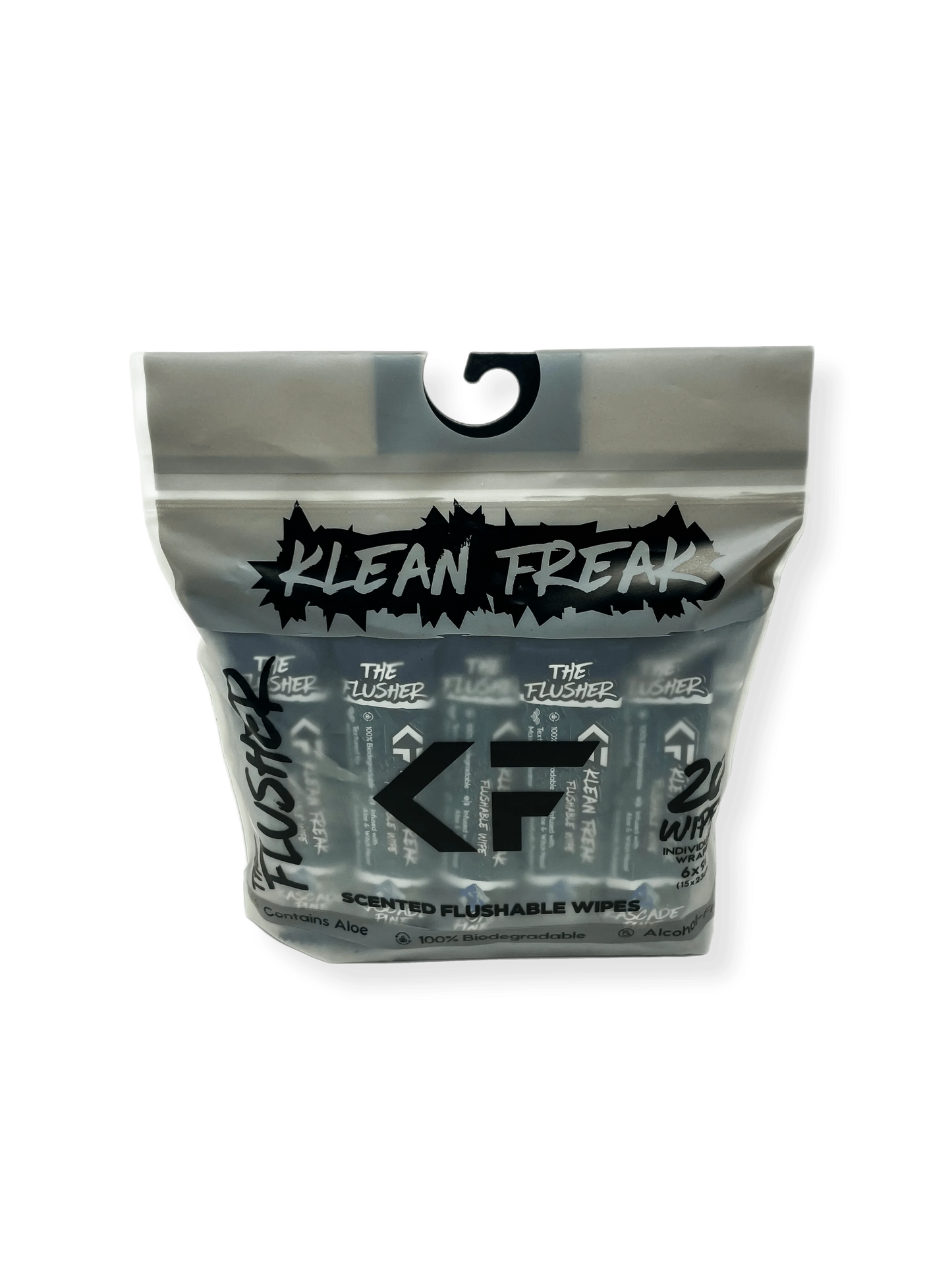 Flushable wipes in a Klean Freak Flusher package with a resealable top for freshness.