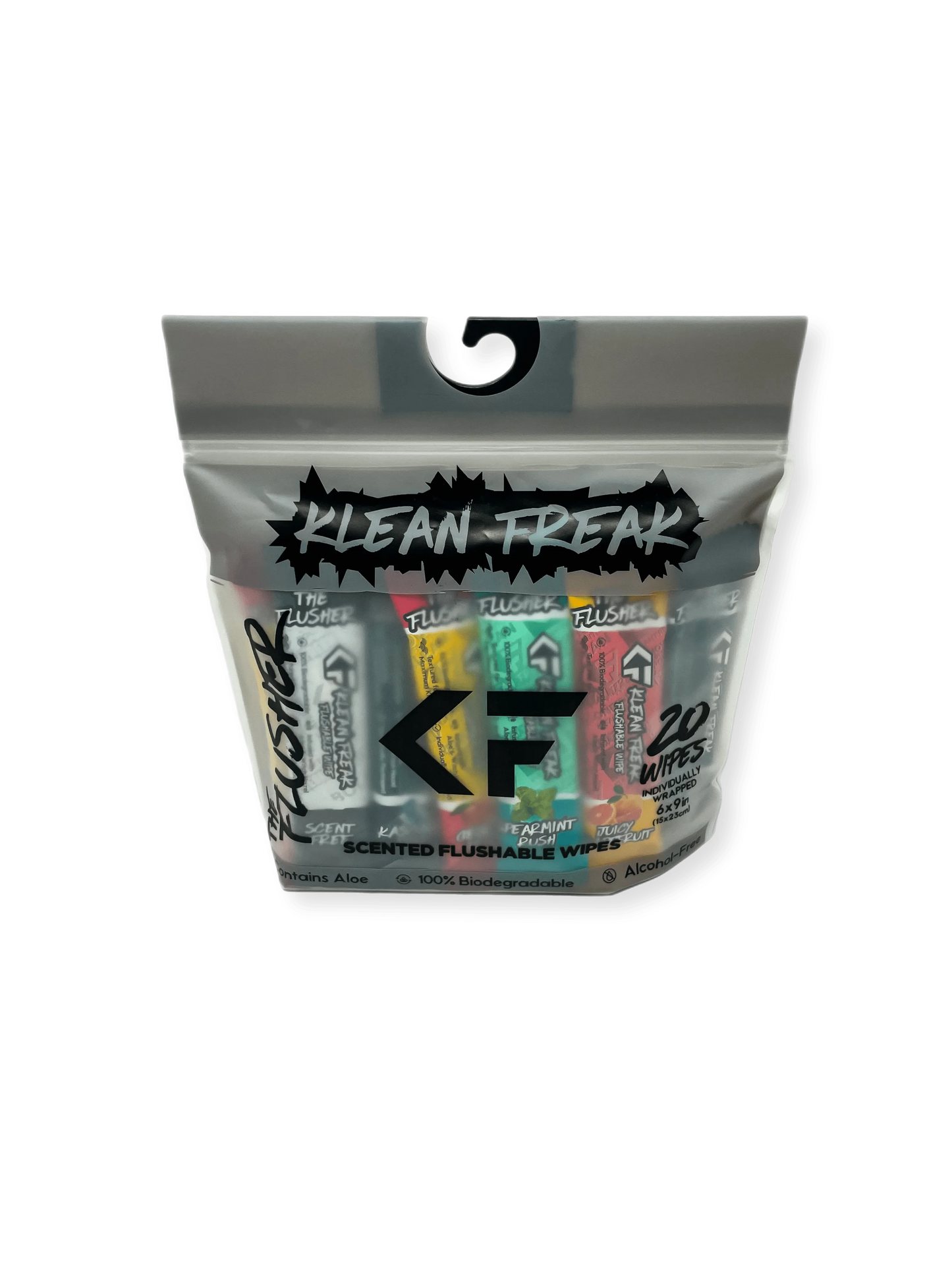 Flushable wipes pack, Klean Freak Flusher, eco-friendly personal hygiene.