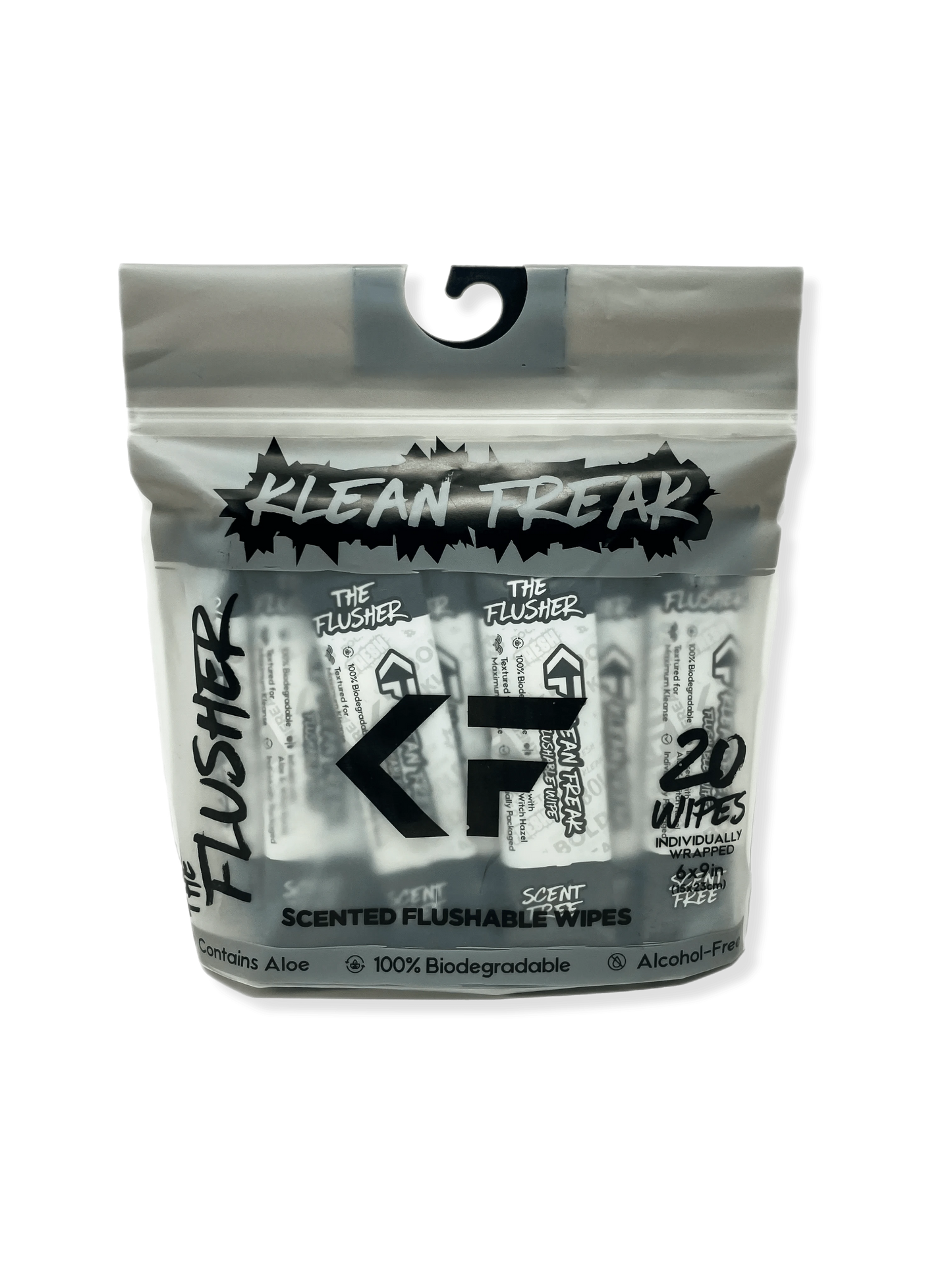 Flushable wipes pack by Klean Freak Flusher with 20 scented wipes, eco-friendly and alcohol-free.