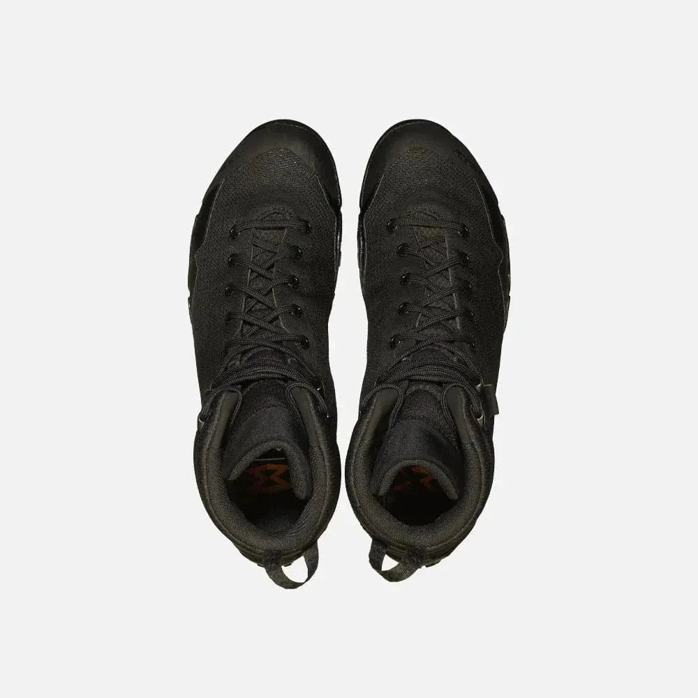 GARMONT NEMESIS 6.2 GTX tactical boot, top view, black, lightweight, durable, GORE-TEX waterproof.