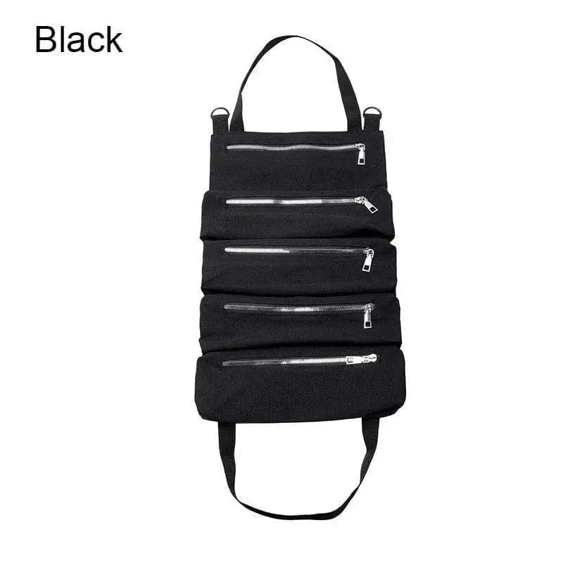 Black Multifunctional 4WD Tool Bag with zippered pockets and handles, made from durable, waterproof Oxford Cloth.