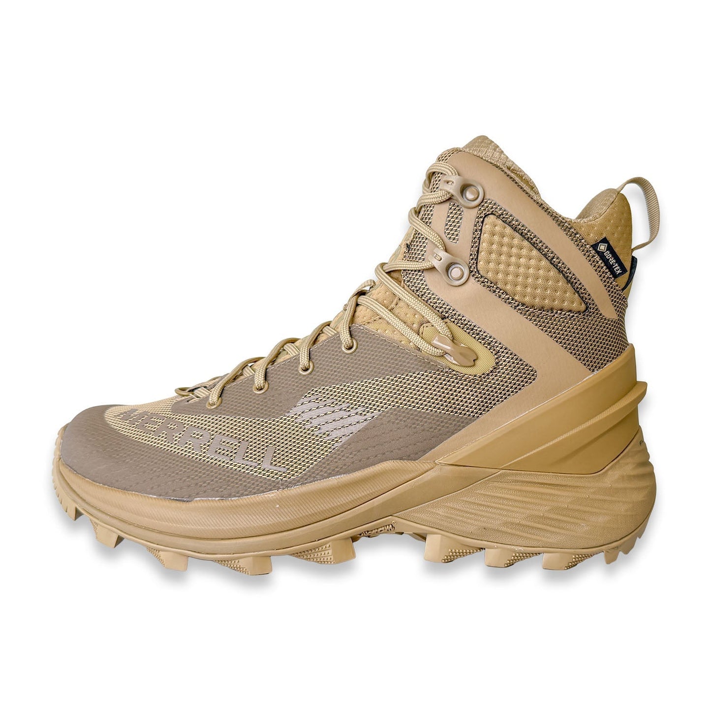 Merrell Tactical Rogue Hiker Mid GORE-TEX boot in Dark Coyote, durable and lightweight for tactical use.