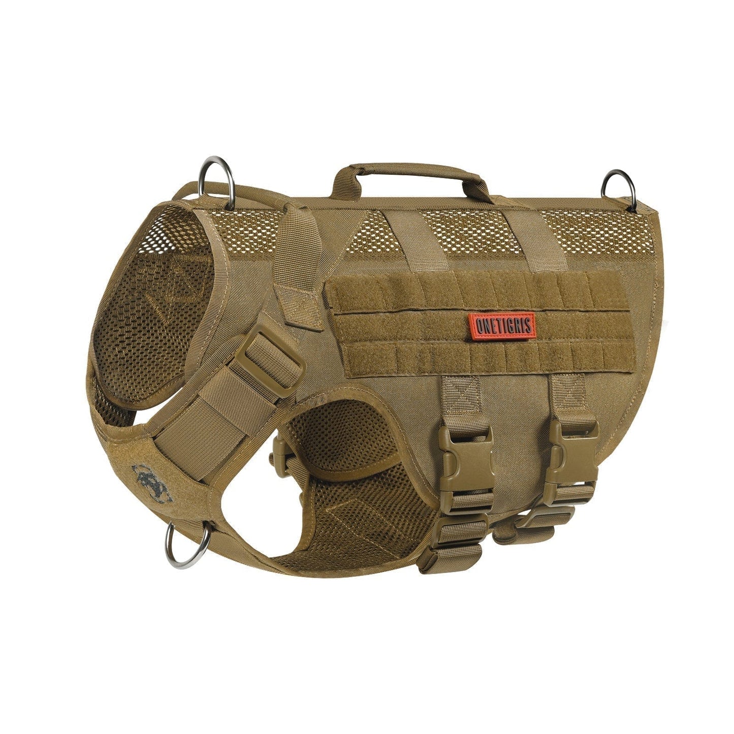 ONETIGRIS AIRE Mesh Dog Harness with MOLLE panels and padded handles for medium to large dogs.