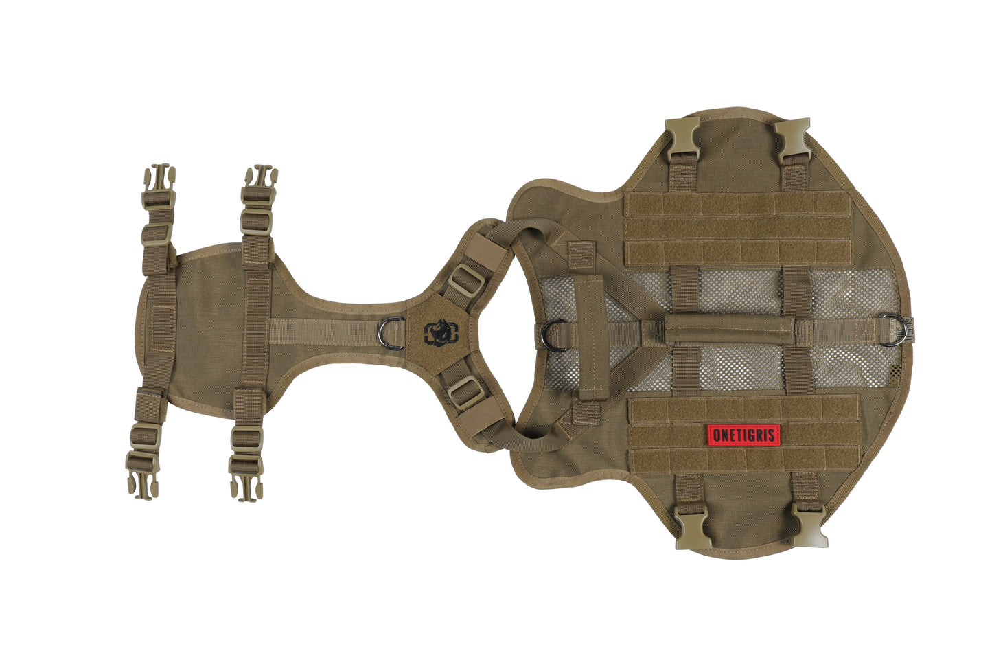 ONETIGRIS AIRE Mesh Harness in tactical style with MOLLE panels and breathable mesh design for dogs.