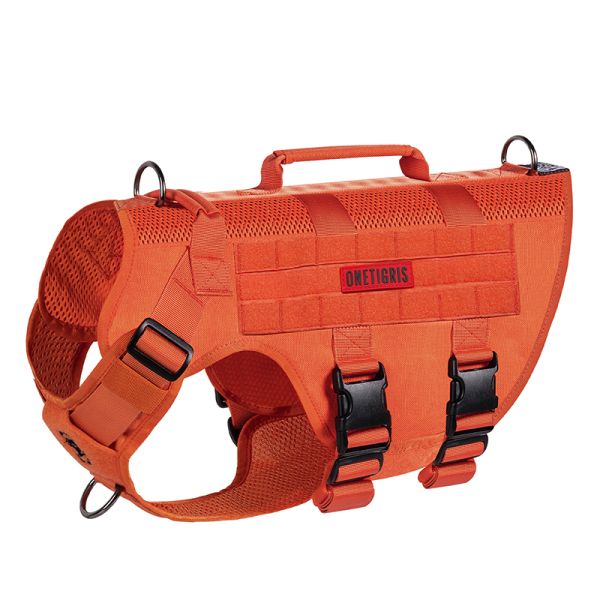 ONETIGRIS AIRE Mesh Harness for dogs, durable 1000D nylon, breathable, tactical design, multiple leash attachment points.