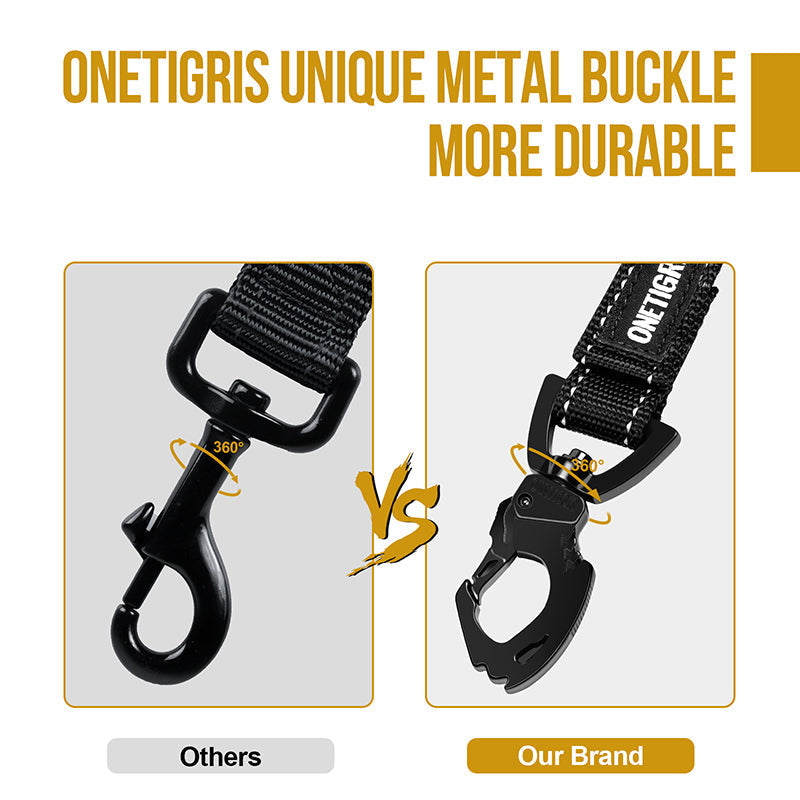 ONETIGRIS BOLT Dog Leash with durable, unique metal buckle and 360° swivel clip for better control.
