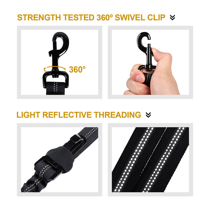 Strength tested 360° swivel clip and light reflective threading on ONETIGRIS Dog Leash 17.