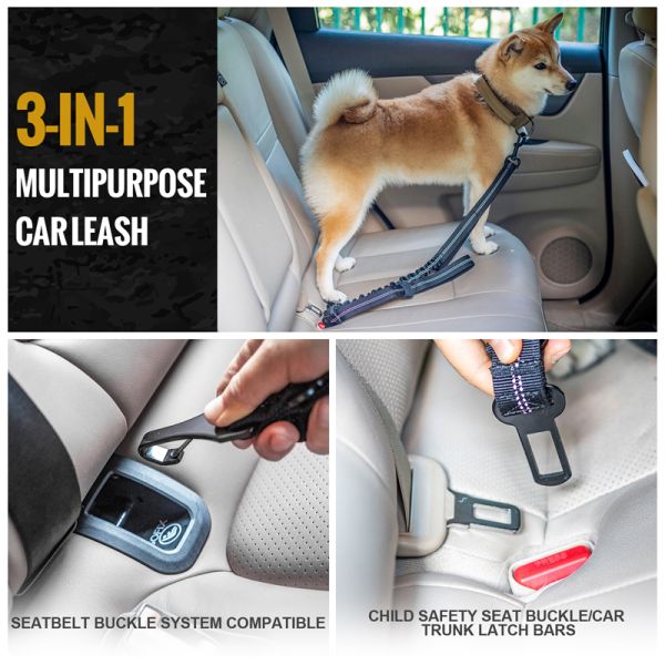 3-in-1 multipurpose car leash for dogs with seatbelt compatibility, featuring ONETIGRIS Dog Leash 17 for enhanced safety and control.