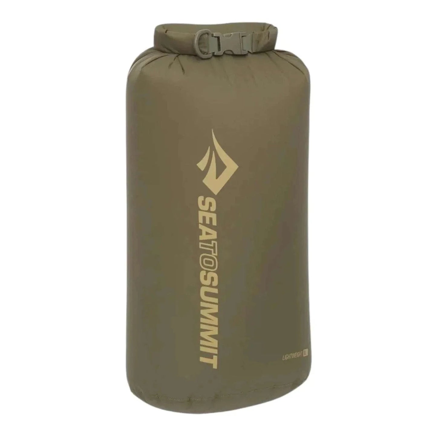 Lightweight dry bag in olive, featuring eco-friendly 70D nylon and a non-wicking roll-top closure.