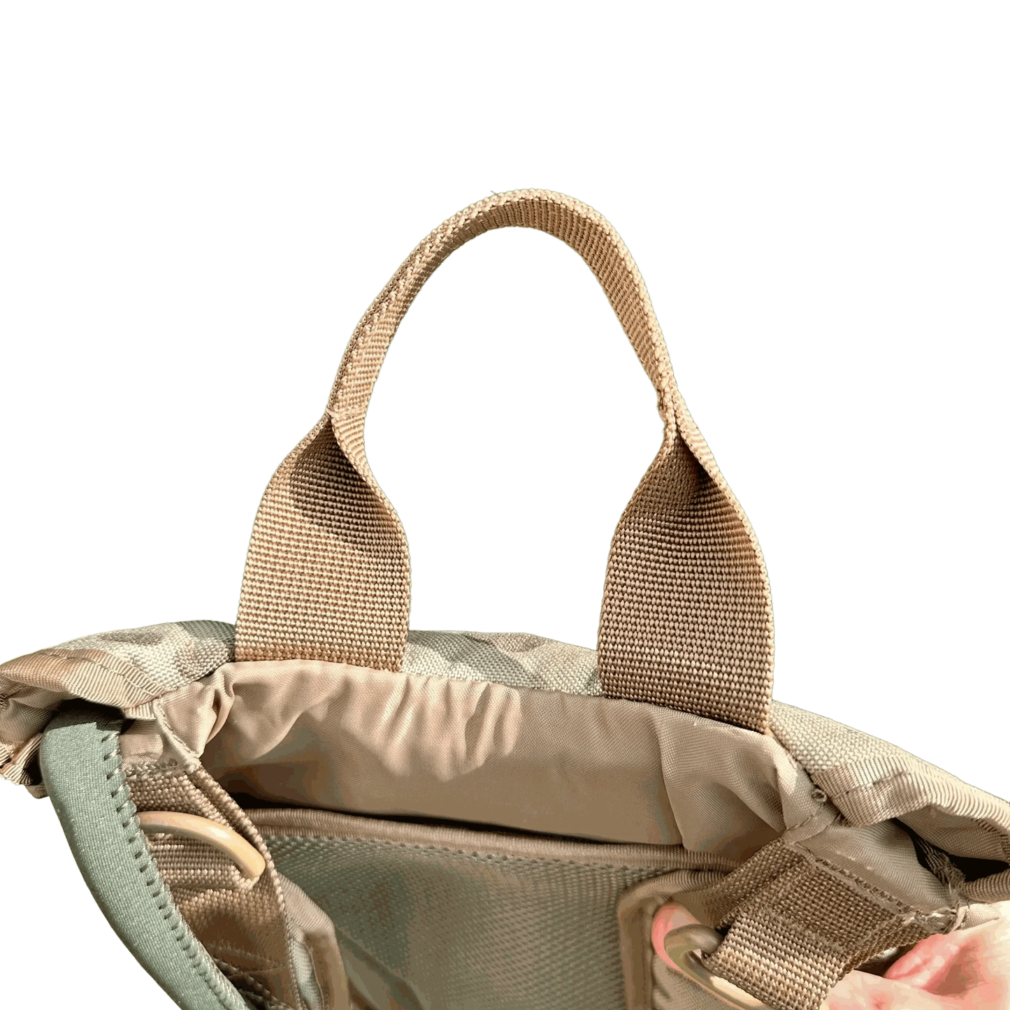 Hydration Backpack with carry handle, showcasing durable material and zipper opening.