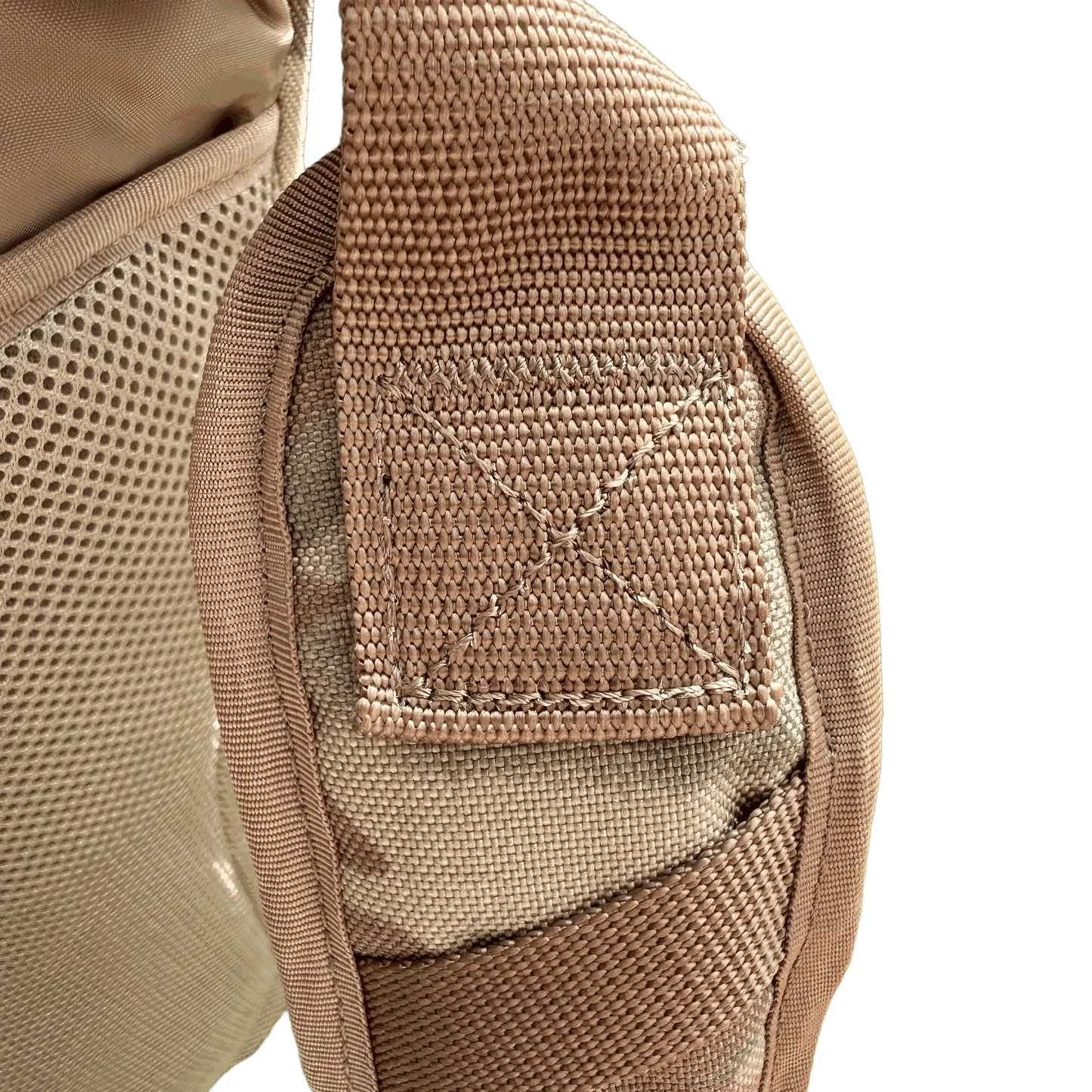 Durable military-grade hydration backpack strap detail.