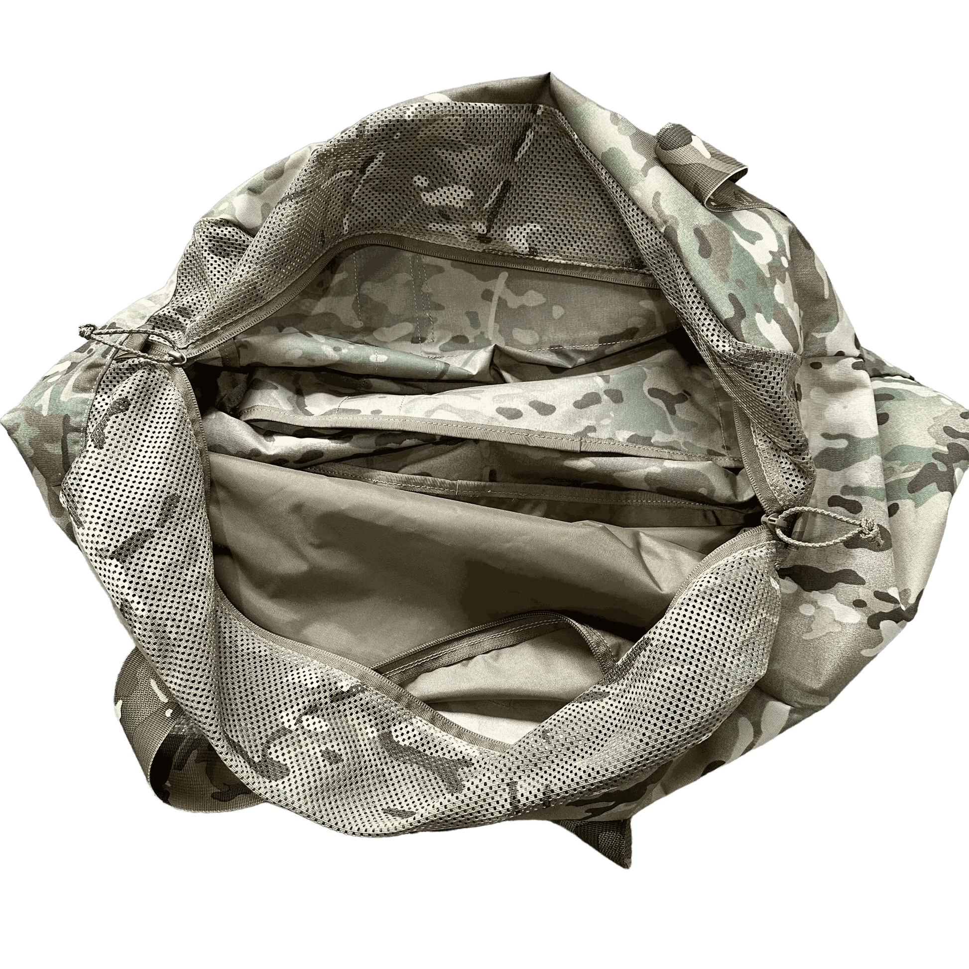 Tactical duffle bag with ventilated top and spacious interior.