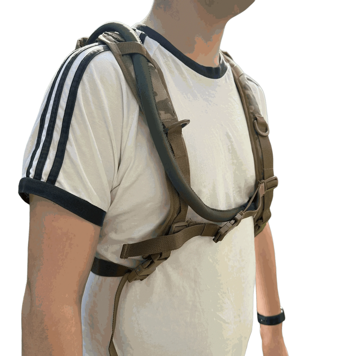 Hydration backpack worn by a person, showing adjustable straps and ergonomic design.