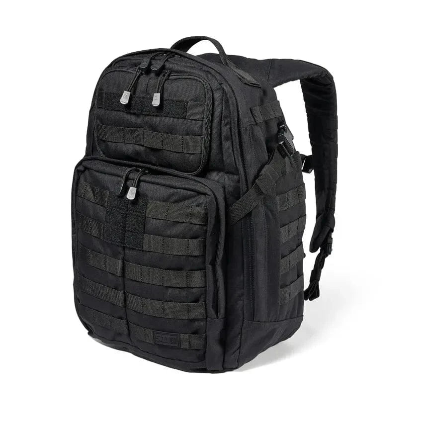 RUSH 24 2.0 Backpack – rugged black tactical backpack with MOLLE webbing and multiple compartments.