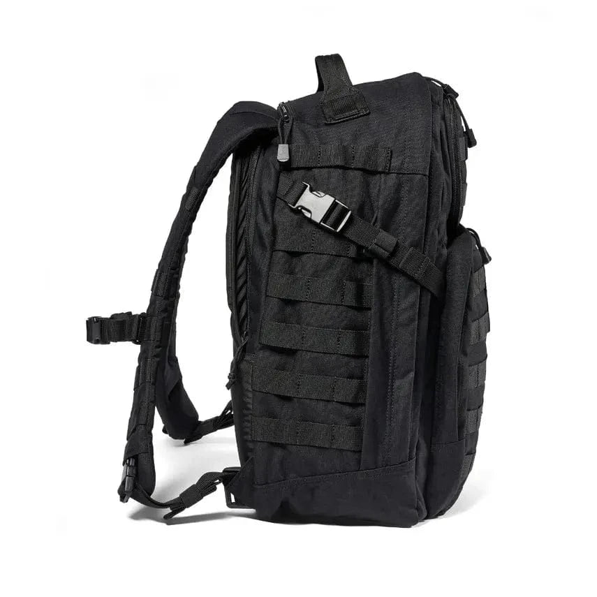 RUSH 24 2.0 Backpack side view showcasing rugged material, MOLLE webbing, and adjustable straps.