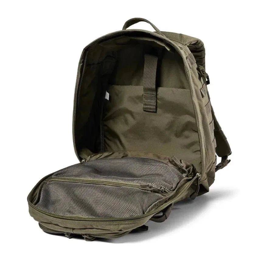 RUSH 24 2.0 Backpack open showing spacious storage and mesh pockets.