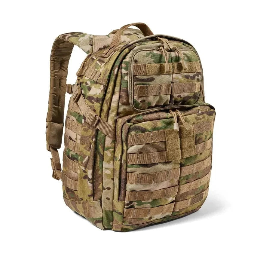 RUSH 24 2.0 Backpack by 5.11 Tactical in camo with MOLLE webbing, designed for versatility and durability.