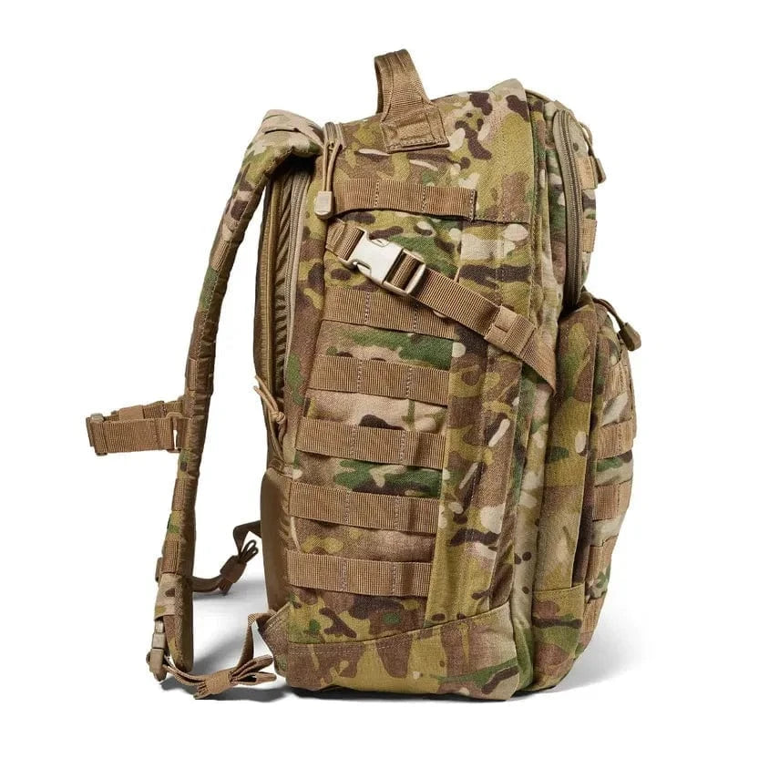RUSH 24 2.0 Backpack in camo pattern, showing rugged design and MOLLE webbing for versatile gear attachment.