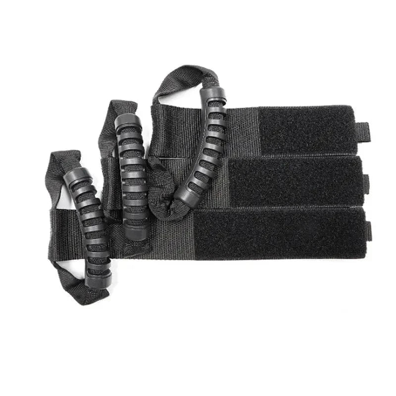 Electrical extension cord carry handle with rubber grip and Velcro straps.