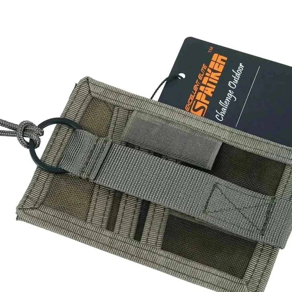 Durable ID Card Holder made from 500D Cordura Nylon with adjustable design, key ring, and multiple card slots for military and emergency use.