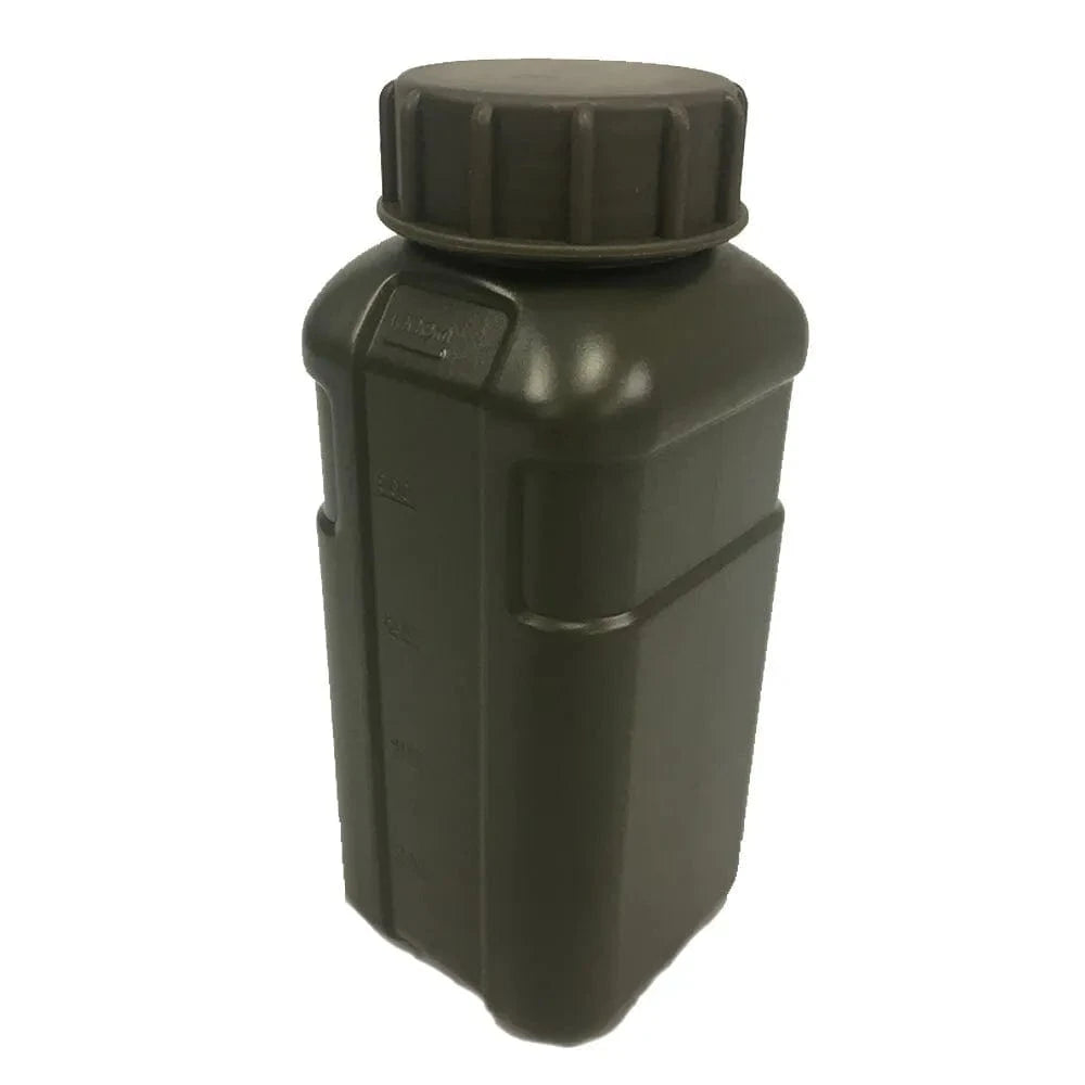 1L rectangular defence force flask with wide mouth and ergonomic design.
