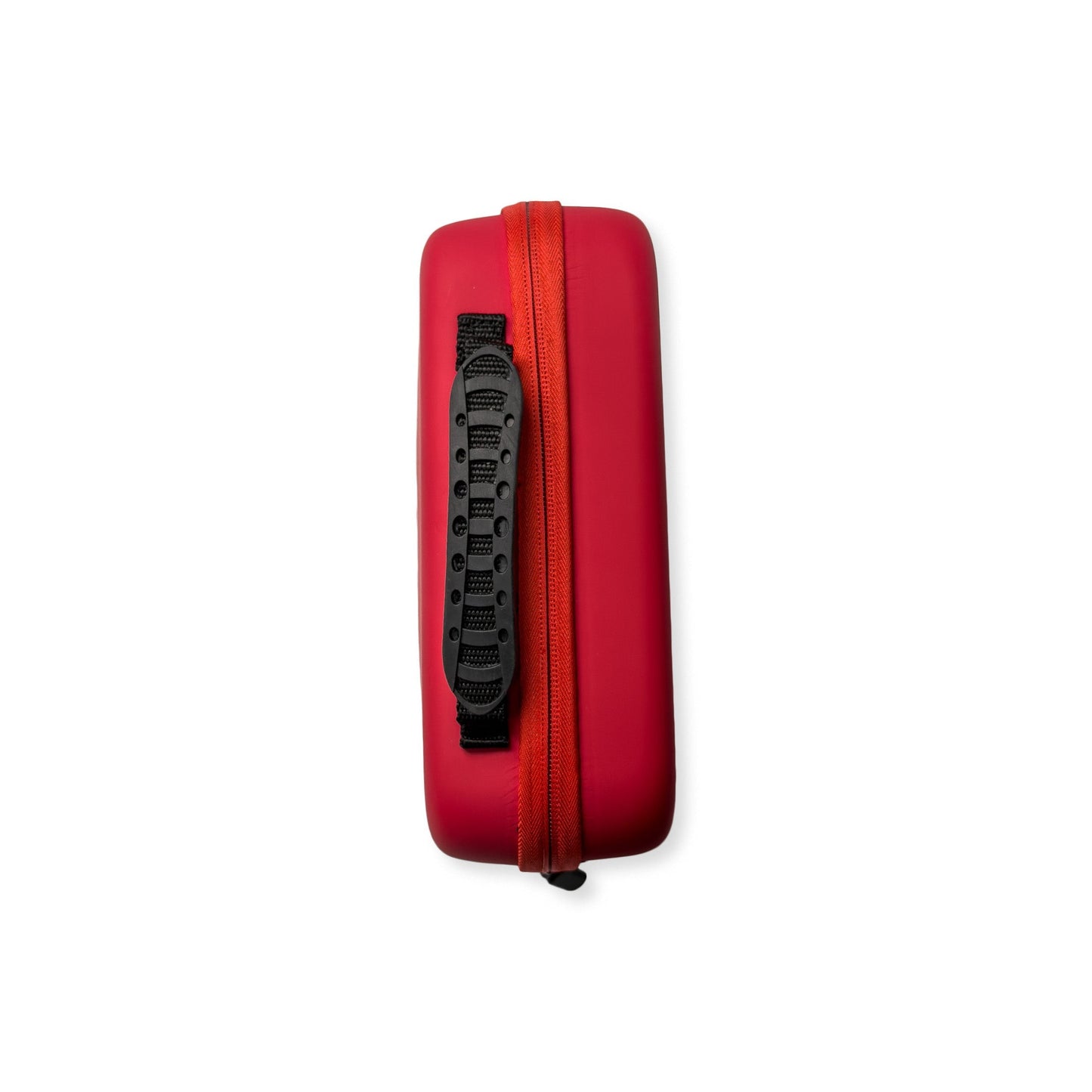 Red hard shell comprehensive first aid kit with black handle, compact and easy to carry.