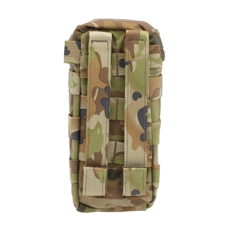 Rear view of VALHALLA 1L Flask Pouch in AU Multi-Terrain camo with dual MOLLE straps and webbing
