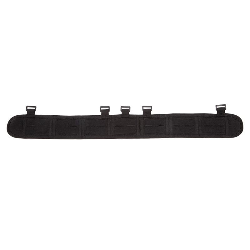 Slimline tactical belt comforter with black laser-cut PALS slots, padded air-mesh lining, and suspender attachment points for modular loadout.