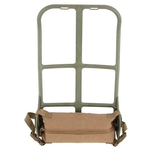 Valhalla Frame Pouch attached to an ALICE pack frame offering extra storage and easy access for outdoor gear.