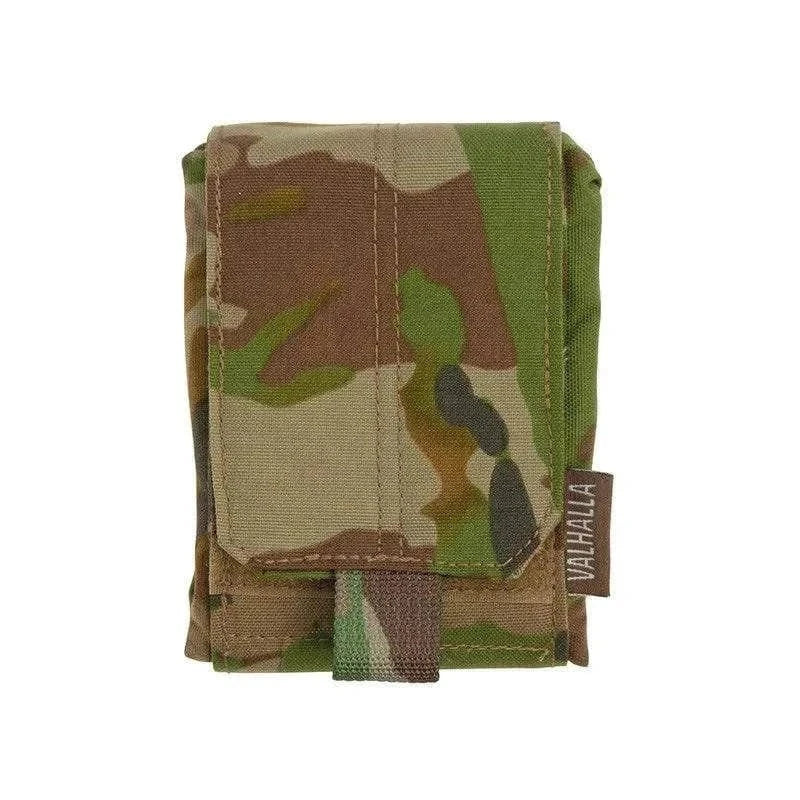 Dump Pouch By Valhalla in camouflage, folded and low profile.