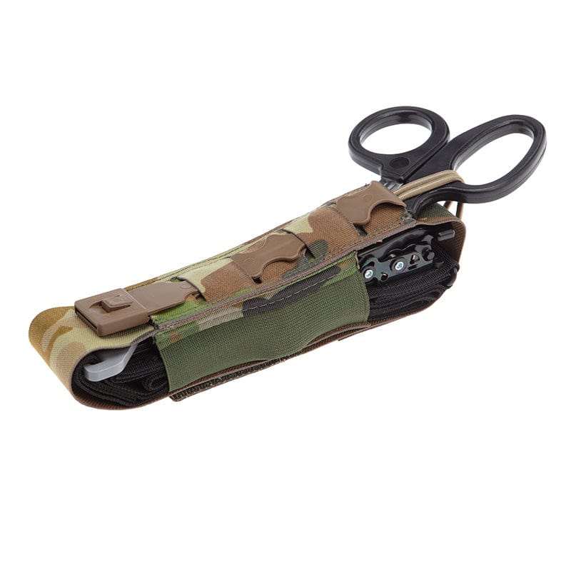 Rapid Response Tourniquet & Shear Pouch with MOLLE attachment in camouflage design.