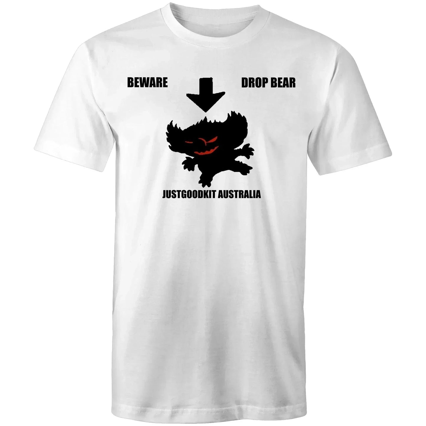 Drop Bear men's t-shirt with a beware graphic, 100% cotton, Australian folklore design.