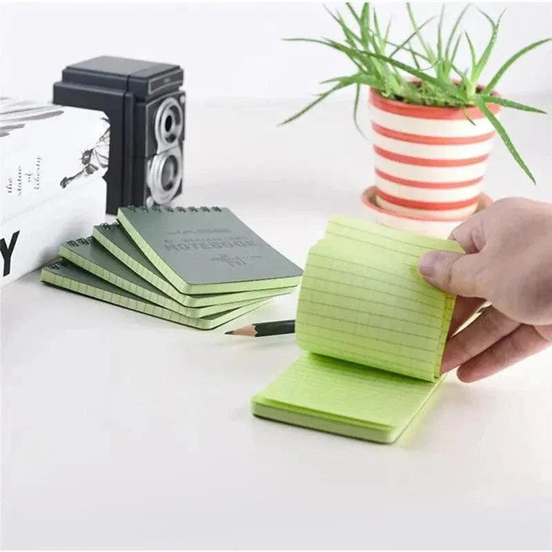 Waterproof notebooks with 50 water-resistant sheets, compact 3" x 5" size, ideal for outdoor use and journaling.