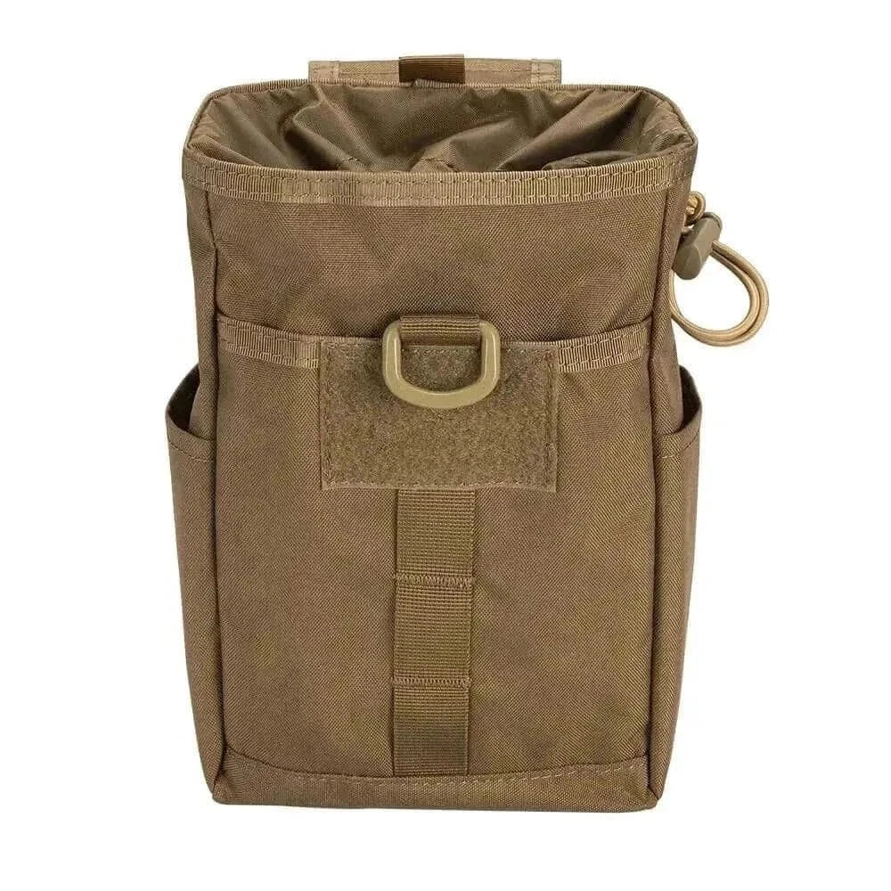 MOLLE compatible folding dump drop pouch in durable nylon, suitable for hunting.