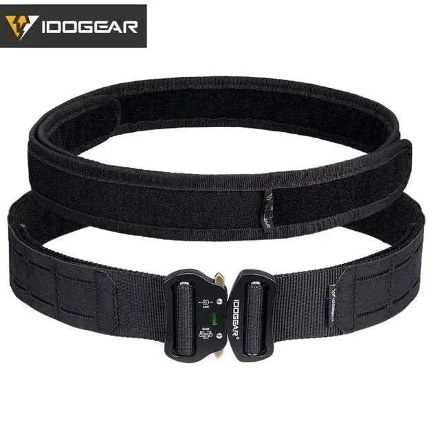 Tactical Belt with MOLLE system in black, featuring a durable nylon material and metal buckle, ideal for tactical applications and everyday wear.