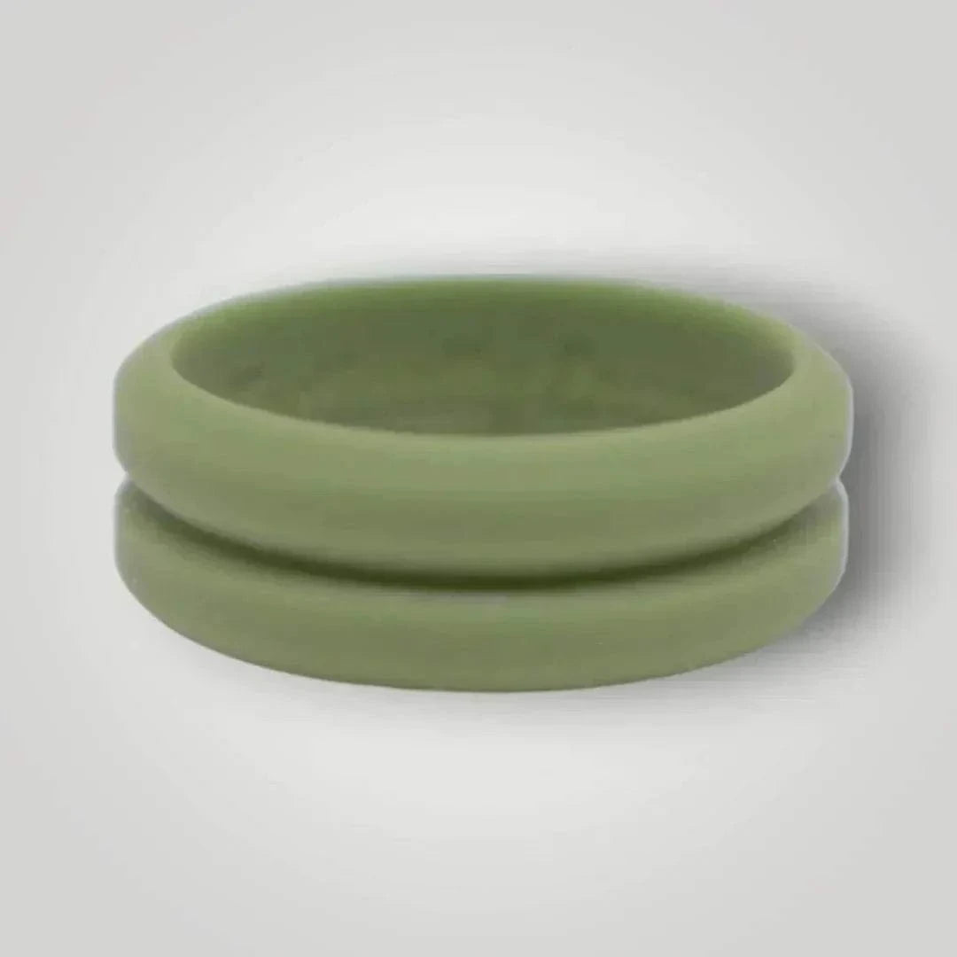Ridged silicone ring in ranger green with centered trench and beveled edges, ideal for active lifestyles.