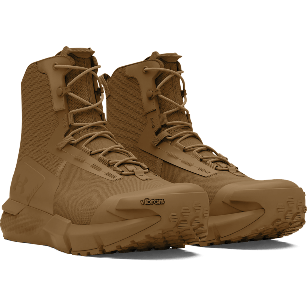 Men's UA Charged Valsetz Tactical Boots with Vibram outsole and Charged Cushioning.