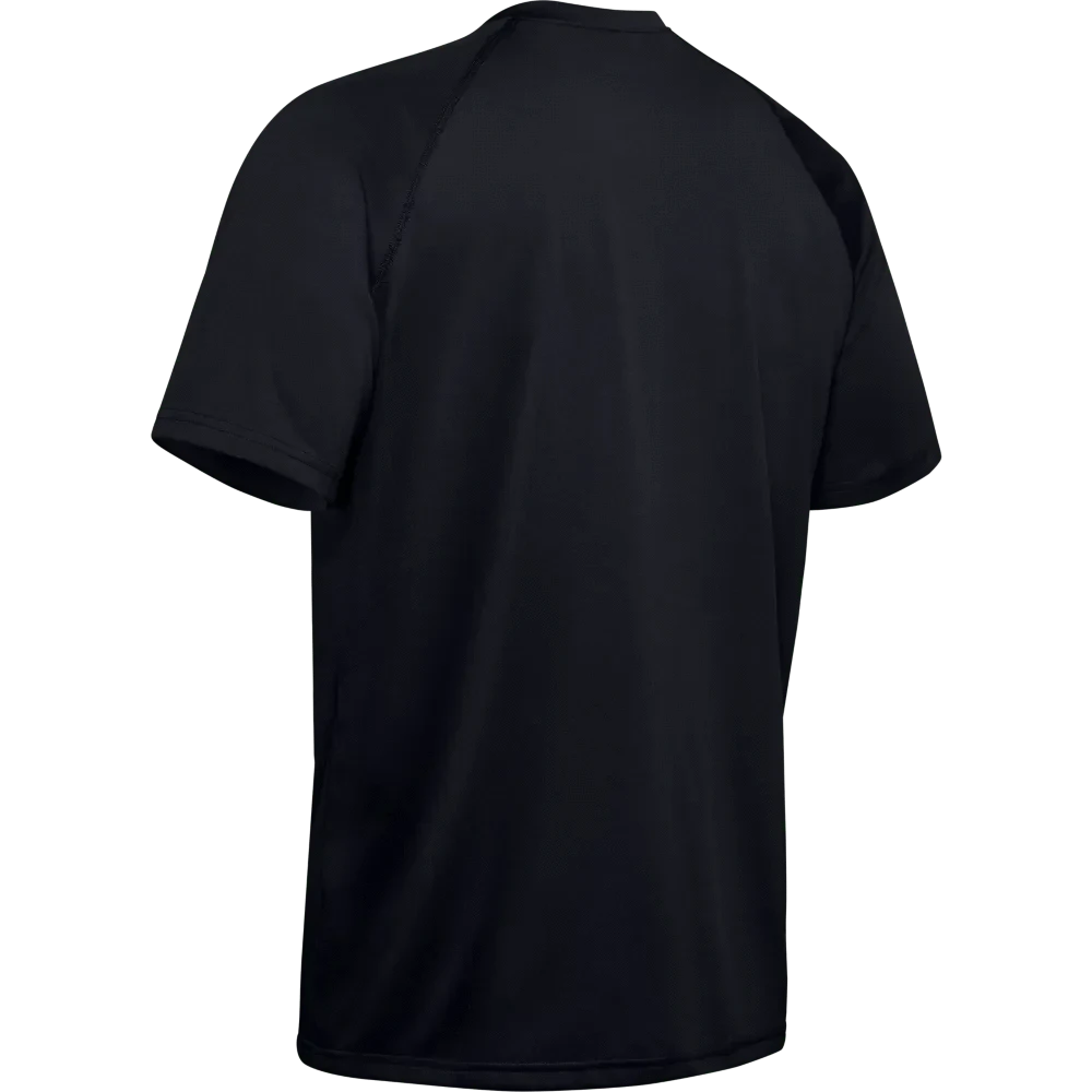Men's Under Armour UA Tech™ Performance Shirt in black, featuring lightweight fabric and moisture-wicking technology for optimal comfort and dryness.