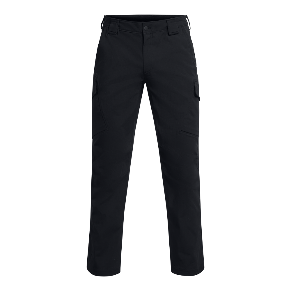 UA Enduro Elite Cargo Pant in black with durable ripstop fabric, secure cargo pockets, and water-repellent technology.